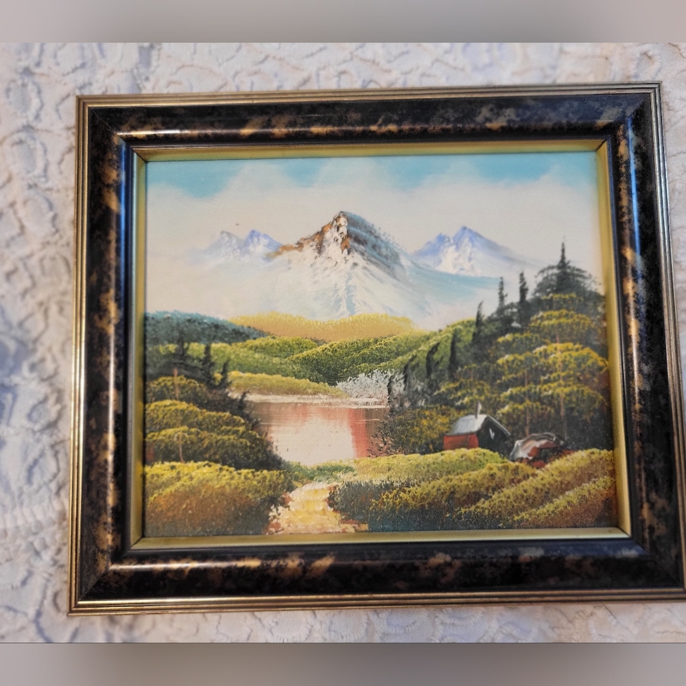 Original Painting Wall Art Framed Country Scene Hills Trees Nature
